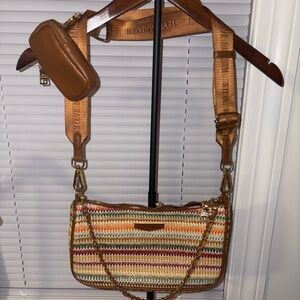 Steve Madden Colorful Knit Crossbody Bag with Tan Strap